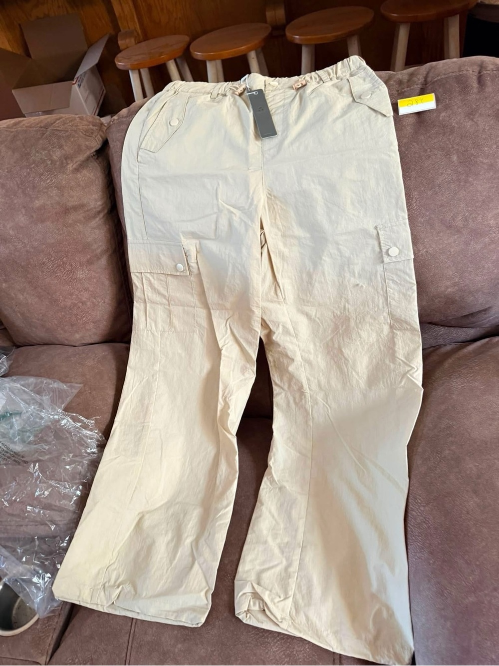 Tractr Women's Cream Cargo Pants with Flared Hem